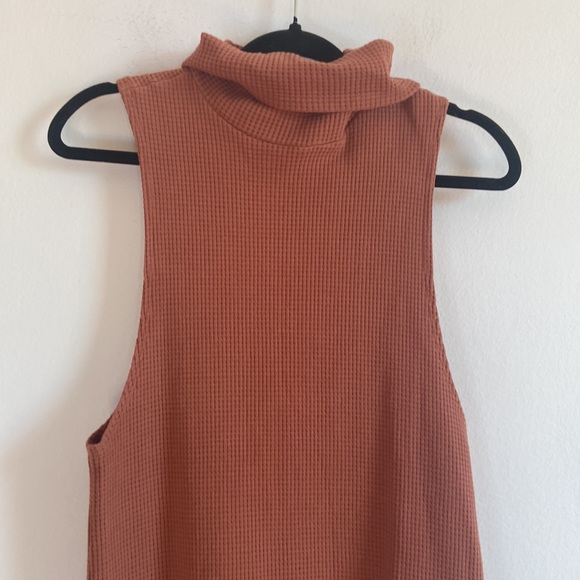 Free People Beach Waffle Knit Rust Turtleneck Mini Dress - Picture 3 of 9